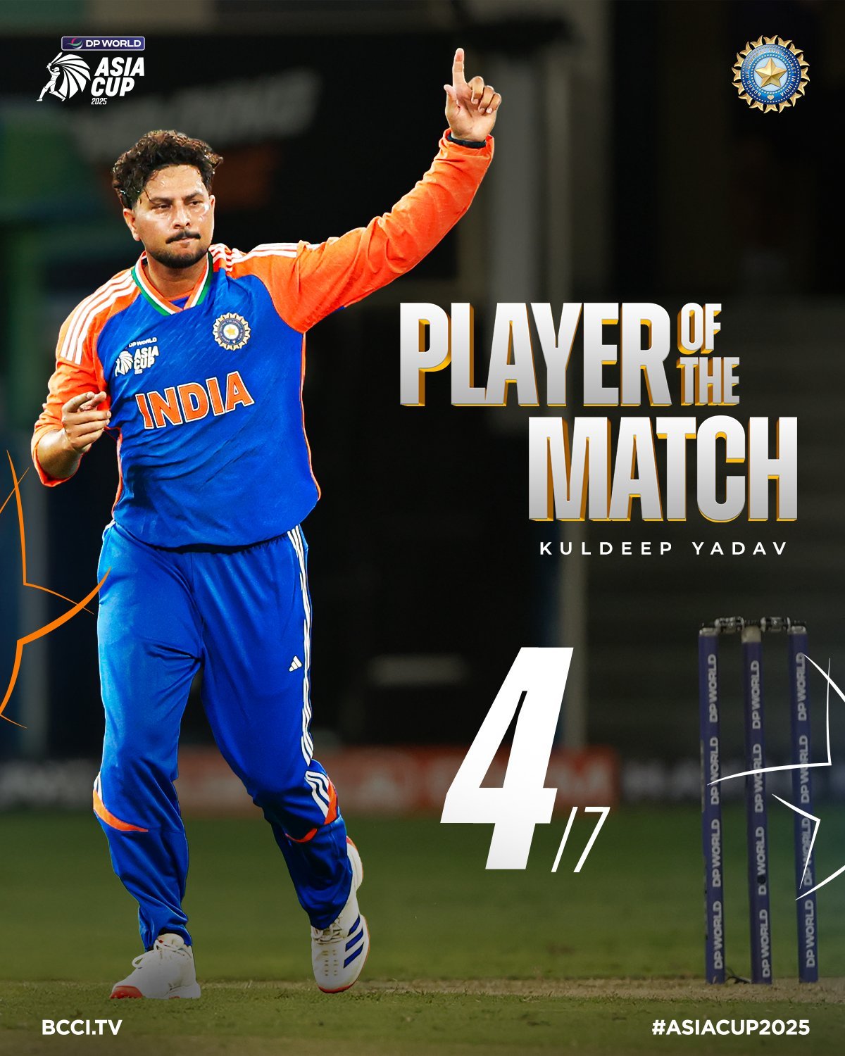 Kuldeep Yadav was awarded the man of the match
